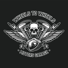 motorcycle engine logo with skull and wings