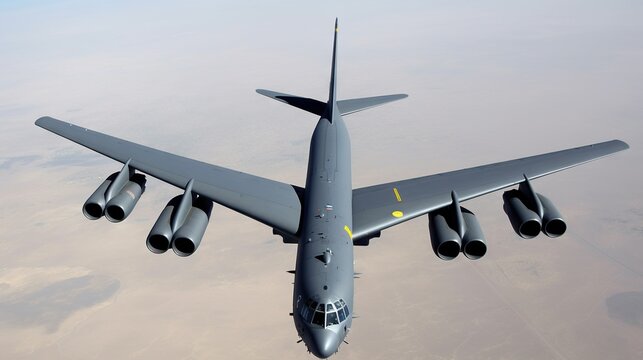 A Top-Side View of the B-52 Stratofortress Military Aircraft in Flight