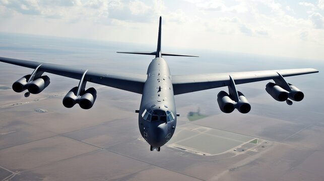 A Top-Side View of the B-52 Stratofortress Military Aircraft in Flight