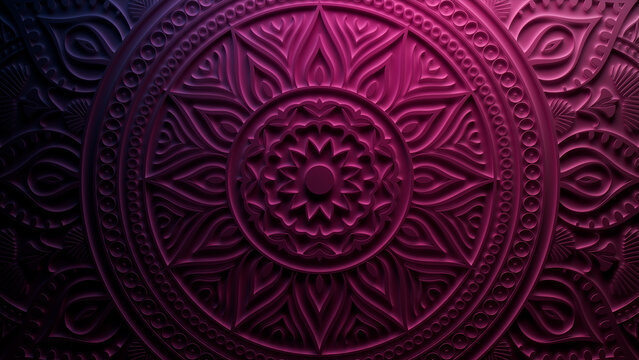Diwali Festival Background, with Purple 3D Ornamental Pattern. 3D Render.