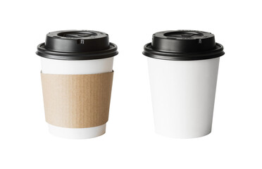 Blank mockup take away coffee cup isolated in transparent PNG, disposable hot drink cups isolated design element