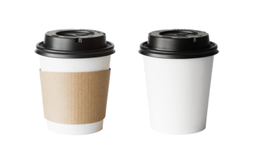 Blank mockup take away coffee cup isolated in transparent PNG, disposable hot drink cups isolated design element