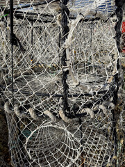 Lobster basket traps at Hastings Fish Market Stade area in East Sussex, England