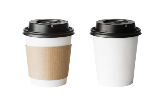 Blank mockup take away coffee cup isolated in transparent PNG, disposable hot drink cups isolated design element
