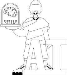 The guy possesses an AI model in his grip, vector linear type
