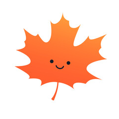 Cute Smiling Face on a Brown and Golden Autumn Fallen Maple Tree Leaf on White Background - Design Template in Editable Vector Format