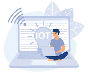 Programming team concept, Computer games, virtual world and IoT development, VR graphic design, testing and deployment, flat vector modern illustration
