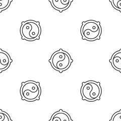 Grey line Yin Yang symbol of harmony and balance icon isolated seamless pattern on white background. Vector