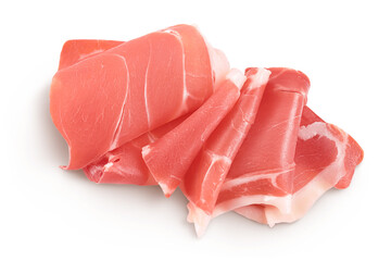 Italian prosciutto crudo or spanish jamon. Raw ham isolated on white background with full depth of...