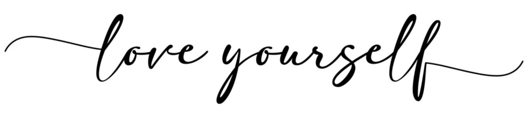 Love Yourself card. Hand drawn positive quote. Modern brush calligraphy. Isolated on white background