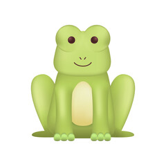 Adorable smiling frog character as kids toy 3D illustration. Cartoon drawing of green amphibian as mascot or gift in 3D style on white background. Wildlife, nature, zoology concept