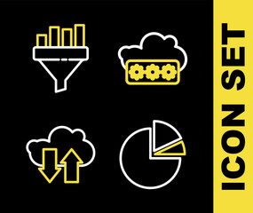 Set line Password protection, Pie chart infographic, Cloud download and upload and Sales funnel with icon. Vector