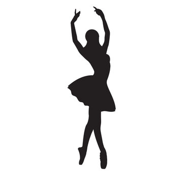 Vector illustration classical ballet. Ballerina silhouette in tutu and pointe shoes dancing on white background. Beautiful young faceless ballerina in a flat style