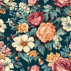 Gordijnen Seamless floral pattern. Generative AI © Bogdan