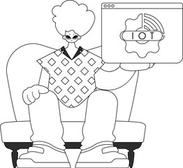 illustrationIllustration of a guy holding an IoT logo, in a linear vector style