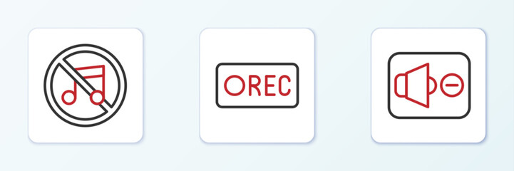 Set line Speaker mute, and Record button icon. Vector