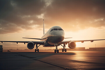 Obraz na płótnie Canvas Huge two storeys commercial jetliner taking of runway. Modern and fastest mode of transportation