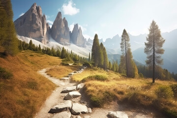 famous Italian National Park Tre Cime di Lavaredo. Dolomites, South Tyrol. Auronzo - obrazy, fototapety, plakaty