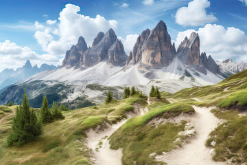 famous Italian National Park Tre Cime di Lavaredo. Dolomites, South Tyrol. Auronzo - obrazy, fototapety, plakaty