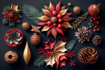 Collage of beautiful Christmas decorations on light background. Generative Ai