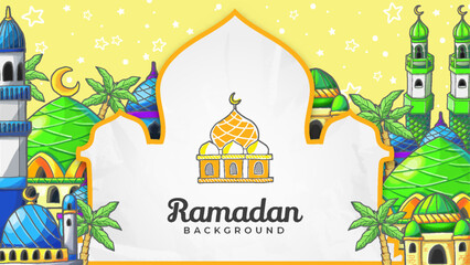 Hand Drawn Ramadan Mosques Background