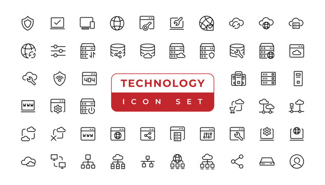 Information Technology web icon set in line style. Network, web design, website, computer, software, progress,programming, data, internet, collection