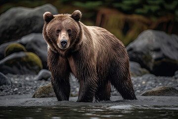Grizzly Bear of Shores of Alaska - obrazy, fototapety, plakaty