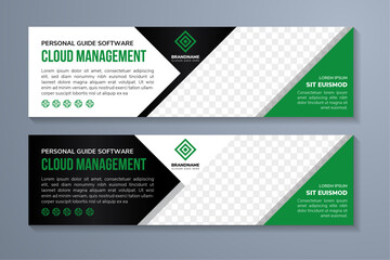 abstract modern banner design template for personal guide software cloud management. white black horizontal layout background. diagonal space for photo collage and text. triangle green element.