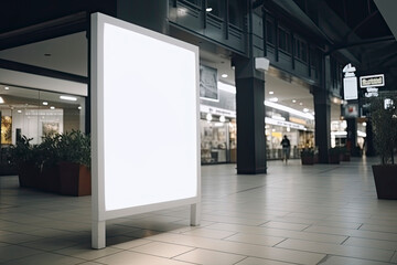 public shopping center mall or business center advertisement board space as empty blank white mockup signboard