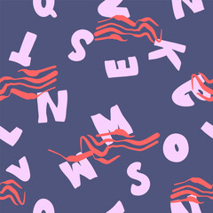 Letters. Seamless pattern. Black white silhouette of the letter with effect of the volume. 