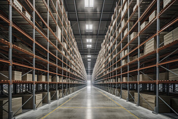 Huge distribution warehouse with high shelves