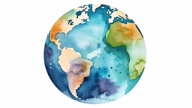 hand painted Earth globe. watercolor artwork Generative AI