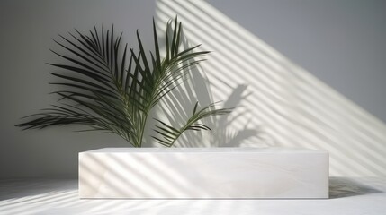 Fototapeta premium Minimal scene with white wall and nature elements
