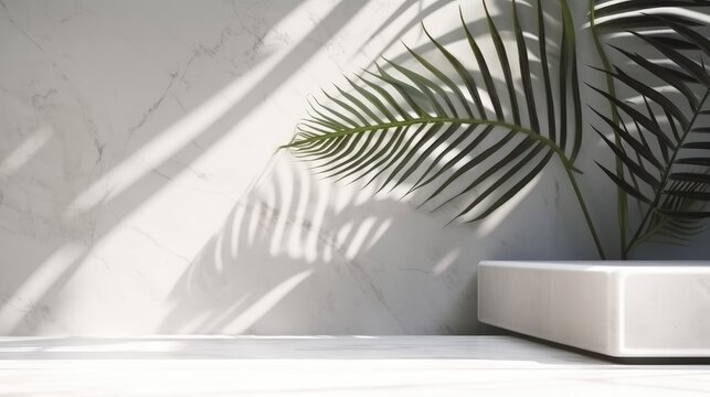 Minimal scene with white wall and nature elements