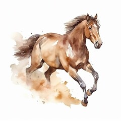 watercolor drawing of jogging horse, young mustang Generative AI