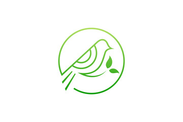 bird and leaf nature line art style logo