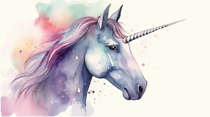 Fototapeta na wymiar watercolor unicorn illustration, fairy tale creature Generative AI