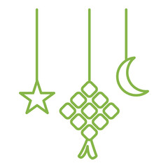 single hanging rice dumpling with crescent moon and star for eid celebration outline vector illustration