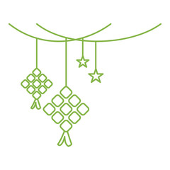 asymmetrical of set ketupat or rice dumpling with star with hanging rope as ornament for ramadan and eid celebration