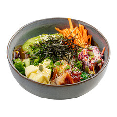 png portion of eel poke bowl with vegetables