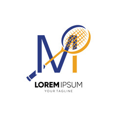 Letter M Initial Badminton Racket Logo Design Vector Icon Graphic Emblem Illustration