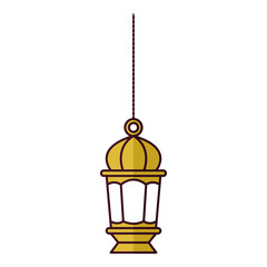 single yellow hanging lantern for decoration and ornament on ramadan and eid event celebration