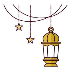 hanging lantern with stars with flat design illustration style for decoration on ramadan or eid celebration