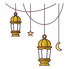 hanging lantern with crescent moon and star with cable as decoration for ramadan and eid celebration element flat design illustration