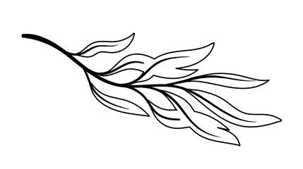 Obraz premium Line art branch. Part of bouquet to wedding and Valentines Day. Nature and environment, ecology. Minimalistic creativity and art, sketch, hand drawn. Cartoon flat vector illustration