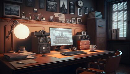 futuristic detective office, Generative AI