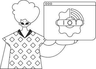 iconGuy with internet of things logo, vector line illustration icon