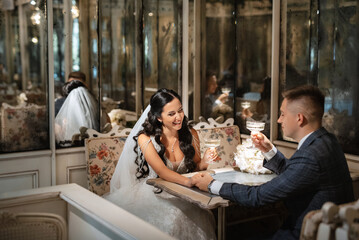 bride and groom inside a cocktail bar