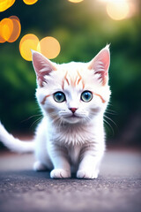 Fototapeta na wymiar Portrait of a adorable cat, funny and cute face closeup, isolated on beautiful bokeh background, created with generative ai 