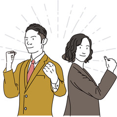 ガッツポーズをする男女のビジネスパーソン